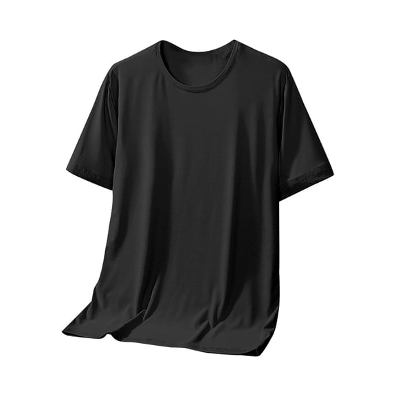 Krdevn Men's Ice Screen Eye Breathable Thin Solid Color Casual Summer Youth Crew Neck T Shirt,M