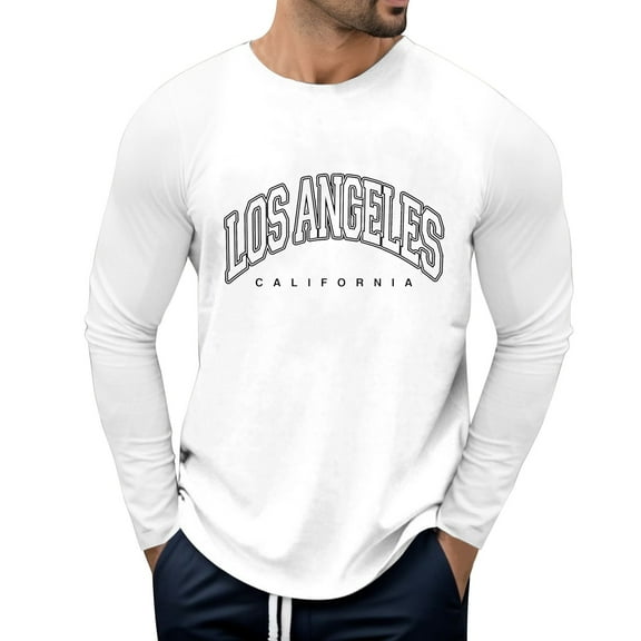 Krdevn Men's Letter Printed Round Neck Long Sleeve T Shirt Retro Tops,M