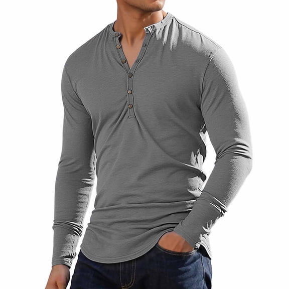 Krdevn Men's Long Sleeve Button Down Shirt Casual Solid Color Crew Neck Top for Daily Wear Comfortable Soft Fabric Shirt,M