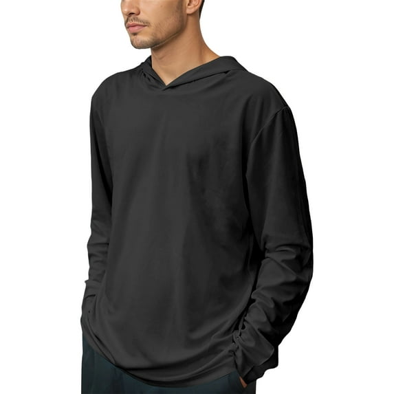 Krdevn Men's Long Sleeve Hooded Workout Shirt Athletic Performance Top Wicking Gym Tee for Running Training Fitness,M