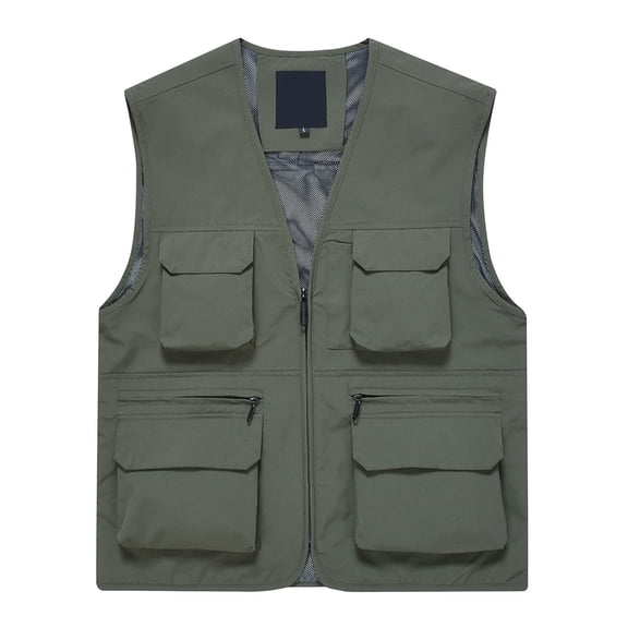 Krdevn Men's Outdoor Multi-Pocket Waterproof Thin Sleeveless Vest with Zipper Detail Comfortable Stretchy for Hiking Fishing Everyday All Season Casual Wear,Tank Tops Men,M