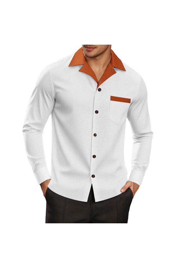 Men's Outdoor Versatile Casual Contrast Collar Button Pocket Long Sleeve Shirt,S