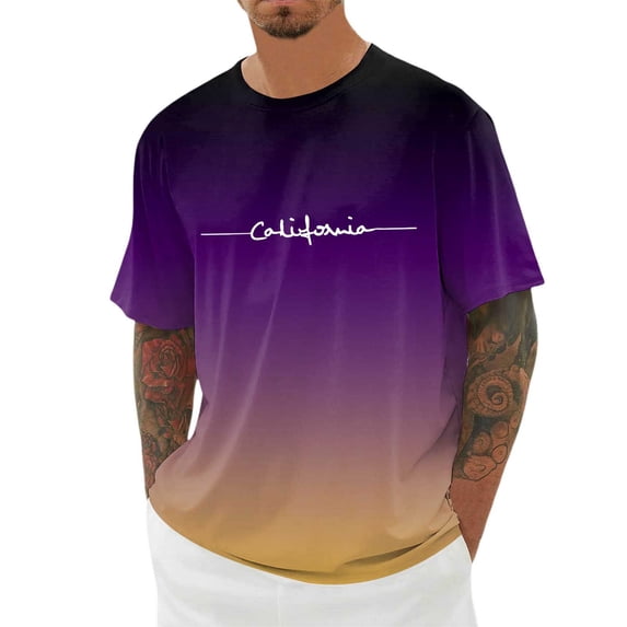 Krdevn Men's Oversized Summer T Shirt Crew Neck Short Sleeve T Shirt with Gradient City Print Basic Shirts Men Loose Casual Shirts Sports Shirts,XS