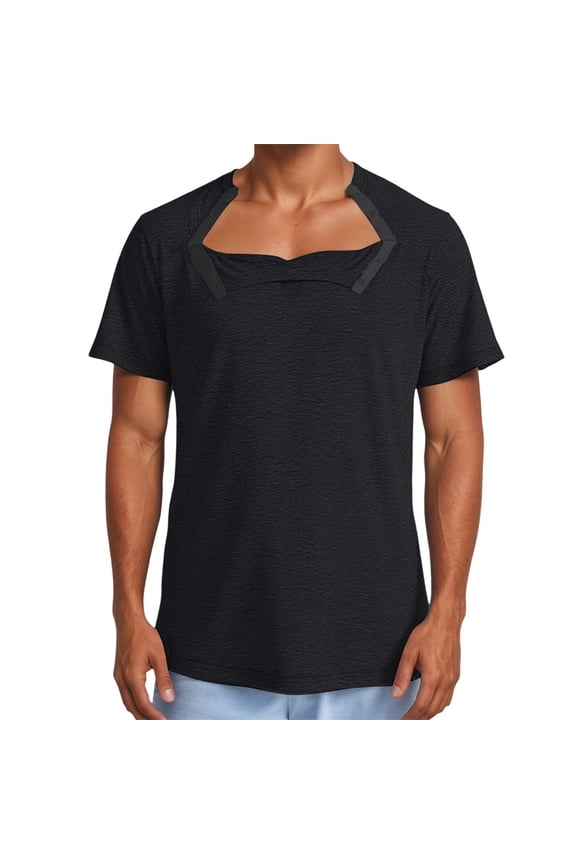 Men's Post Shirt Adaptive Tear Short Sleeve Front Open Side Snap Chemotherapy Clothing Comfortable Recovery Tee for Patients,M