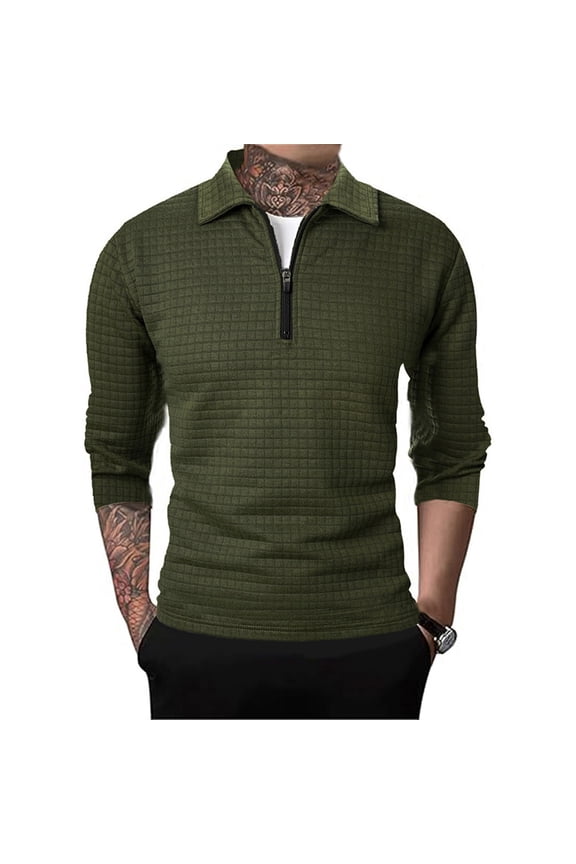 Men's Quarter Zip Sweater Waf Fle Knit Sweater Neck Sweater Casual Pullover Sweater with Ribbing Edge,S