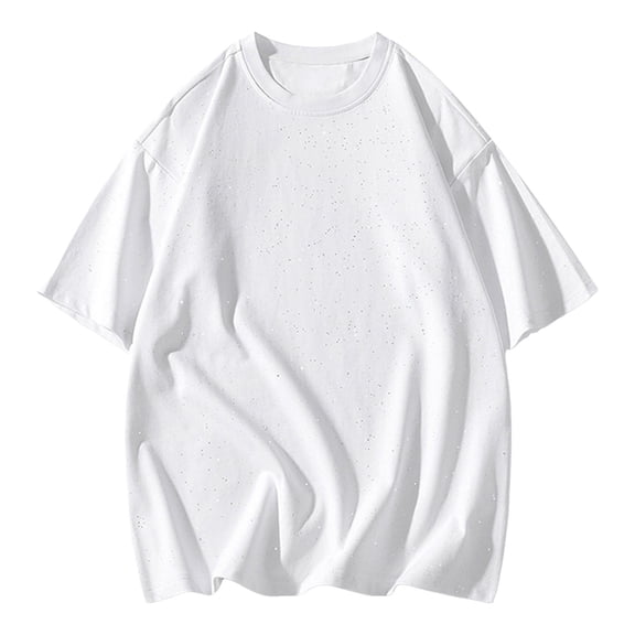 Krdevn Men's Round Neck Loose Full Of Star Sequins Short Sleeved T Shirt Korean Version Of Youth Casual Sports Shirt,L