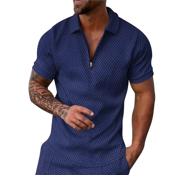 Krdevn Men's Shirt Summer Outfits Casual Zipper Up Short Sleeve Shirt Suit for Men Tops,S