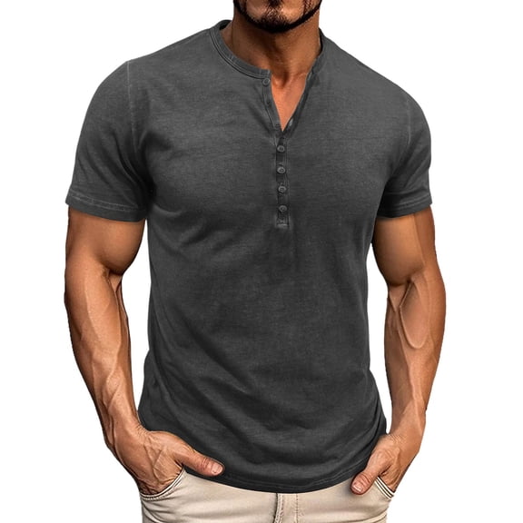 Krdevn Men's Short Sleeve Button Color T Shirt Round Neck Tough Guy Base Top,XXL