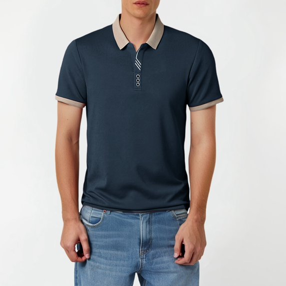 Krdevn Men's Short Sleeved Polo Shirt with Turned Down Collar for Summer Wear,L