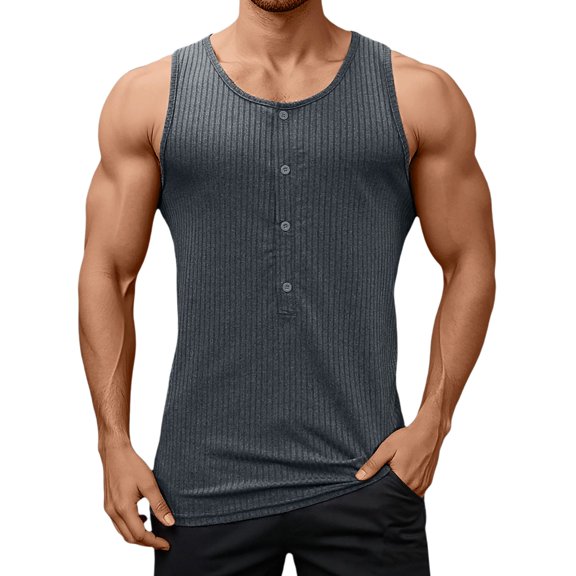 Krdevn Men's Solid Color Mesh Hooded V Neck Hollow Thin Sleeveless Loose I Vest Top,Tank Tops Men,M