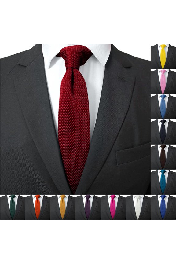 Krdevn Men's Solid Color Knit Tie Vintage Smart Formal Cotton Necktie for Groom