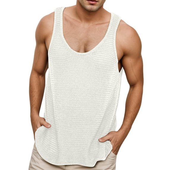 Krdevn Men's Solid Loose Athletic Tank Tops, Breathable Comfortable Fitness Apparel, Versatile Sleeveless Workout Vest for Spring Summer,Tank Tops Men,3XL