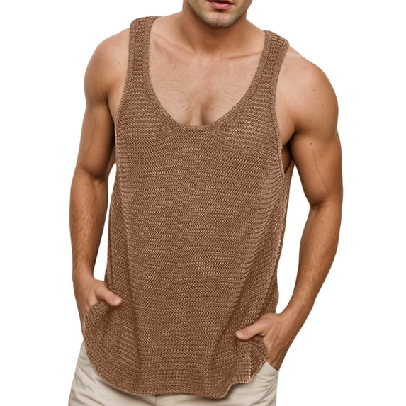 Krdevn Men's Solid Loose Athletic Tank Tops, Breathable Comfortable Fitness Apparel, Versatile Sleeveless Workout Vest for Spring Summer,Tank Tops Men,L