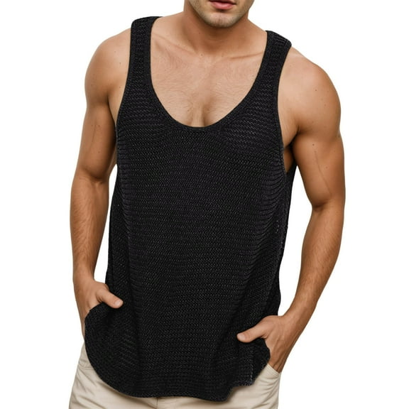 Krdevn Men's Solid Loose Athletic Tank Tops, Breathable Comfortable Fitness Apparel, Versatile Sleeveless Workout Vest for Spring Summer,Tank Tops Men,M