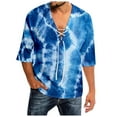 thumbnail image 1 of Krdevn Men's Spring and Summer Casual Tie Dye Print T Shirt Lacing V Neck 3/4 Sleeve Tops,M, 1 of 4