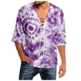 thumbnail image 1 of Krdevn Men's Spring and Summer Casual Tie Dye Print T Shirt Lacing V Neck 3/4 Sleeve Tops,XL, 1 of 5