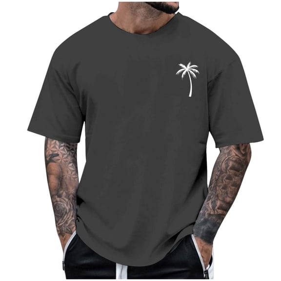 Krdevn Men's Spring and Summer Coconut Tree Print Short Sleeve Round Neck T Shirt Trend Bottoming Shirt,XXL