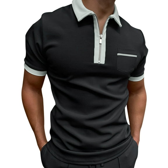 Krdevn Men's Spring and Summer Loose Lapel Lace Up 3D Digital Solid Color Short Sleeved Top T Shirt Shirt Top,S