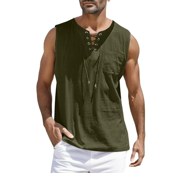 Krdevn Men's Spring and Summer Tops Casual Sports Sleeveless Top Cotton Vest Solid Fitness Muscle Tank Top,Tank Tops Men,M