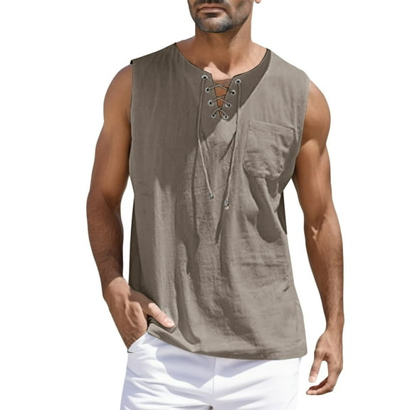 Krdevn Men's Spring and Summer Tops Casual Sports Sleeveless Top Cotton Vest Solid Fitness Muscle Tank Top,Tank Tops Men,XL