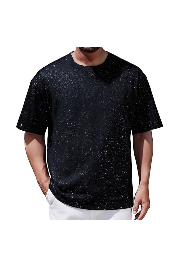 Men's Star Studded Sparkling Starry Sky Design Of Men Casual Loose Comfortable Round Neck Short Sleeved T Shirt,L