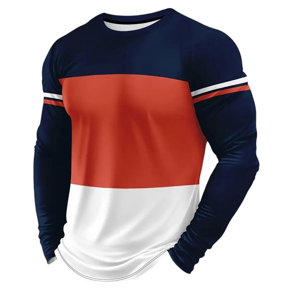 Krdevn Men's Stripe Printing Casual Loose Round Neck Long Sleeved T Shirt,4XL