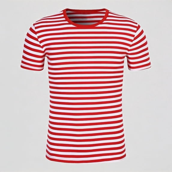 Krdevn Men's Striped Short Sleeve T-Shirt Casual Loose Fit Crew Neck Couple Tee,M