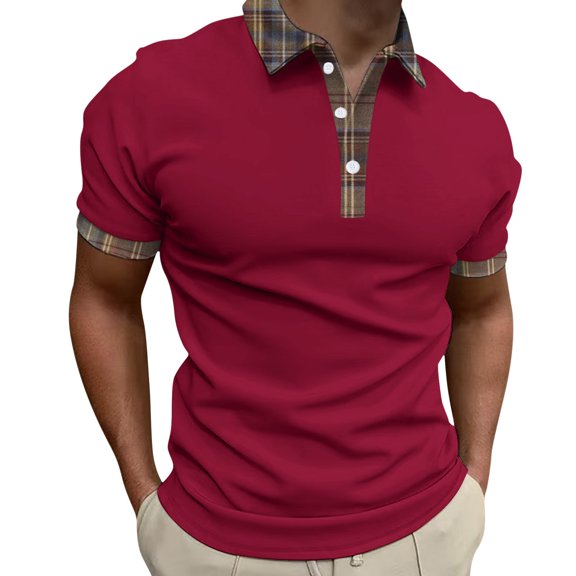 Krdevn Men's Summer Casual Short Sleeved Shirt Solid Color Three Button Men's Shoulder Shirt,M