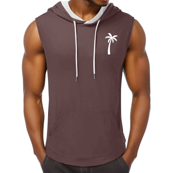 Krdevn Men's Summer Coconut Tree Print Hooded Vest,Tank Tops Men,S