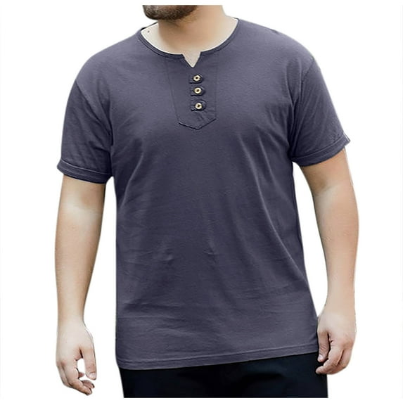 Krdevn Men's Summer Large Size V Neck Cotton Top T Shirt,L