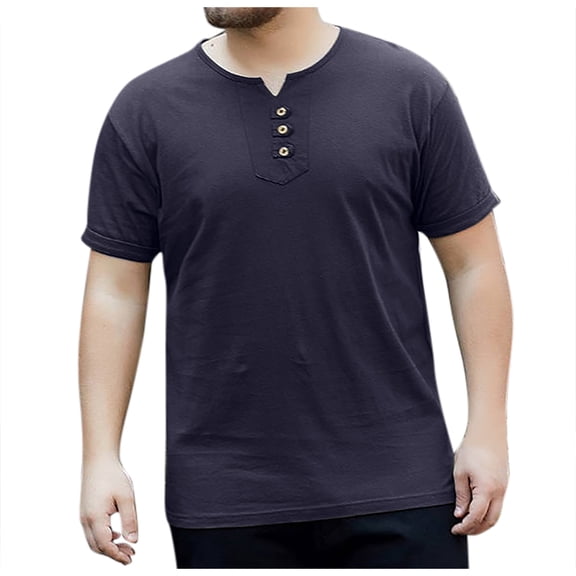 Krdevn Men's Summer Large Size V Neck Cotton Top T Shirt,XL