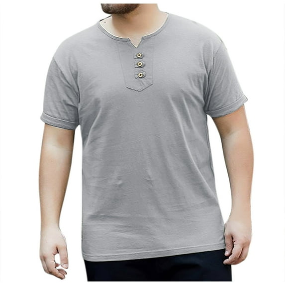 Krdevn Men's Summer Large Size V Neck Cotton Top T Shirt,XXL