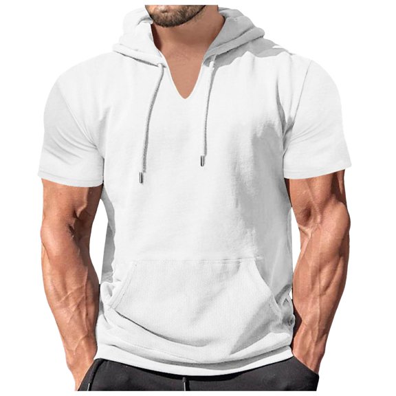Krdevn Men's Summer Leisure Sports Solid Color Hoodie Pullover Shirt T Shirt Top Blouse,M