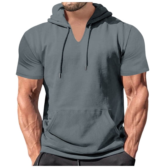 Krdevn Men's Summer Leisure Sports Solid Color Hoodie Pullover Shirt T Shirt Top Blouse,XL