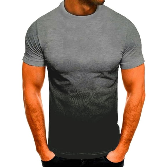 Krdevn Men's Summer Leisure Sports T Shirt Lapel 3D Gradient Short Sleeved Round Neck T Shirt Men,L