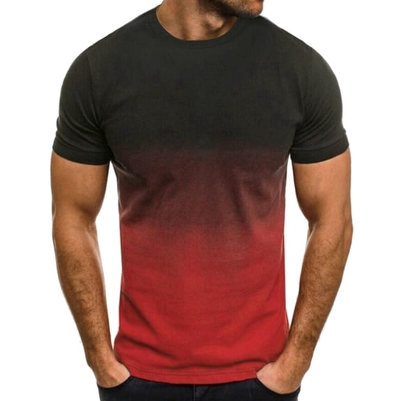 Krdevn Men's Summer Leisure Sports T Shirt Lapel 3D Gradient Short Sleeved Round Neck T Shirt Men,M