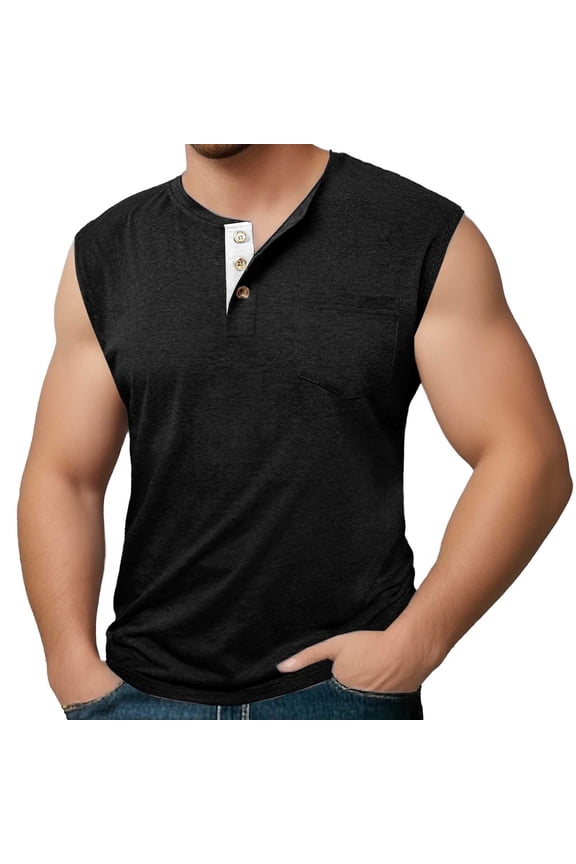 Men's Summer Sleeveless Wide Shoulder Back Center Collar Button Up Fitness,Tank Tops Men,S