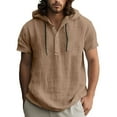 thumbnail image 1 of Krdevn Men's Summer Solid Color Linen Shirt Hooded Short Sleeve Casual Beach T Shirt,XXL, 1 of 4