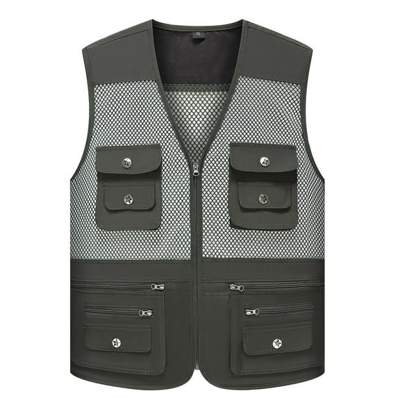 Krdevn Men's Summer Thin Slim Fit Mesh Vest Multi-Pocket Comfortable Stretchable for Spring Summer Hiking Fishing Outdoor Daily Wear,Tank Tops Men,4XL
