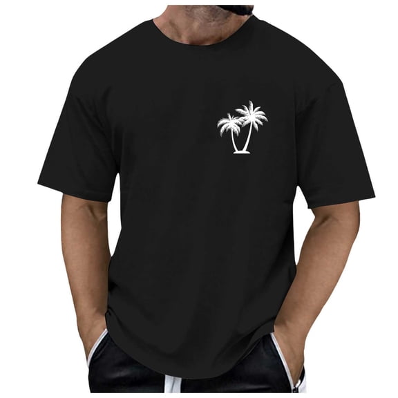 Krdevn Men's T Shirt Summer Beach Coconut Tree Print Comfortable Breathable Short Sleeve Top,L