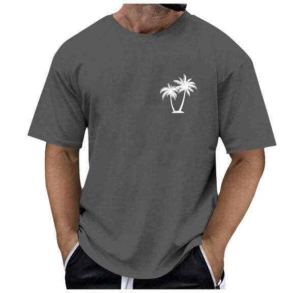 Krdevn Men's T Shirt Summer Beach Coconut Tree Print Comfortable Breathable Short Sleeve Top,XL