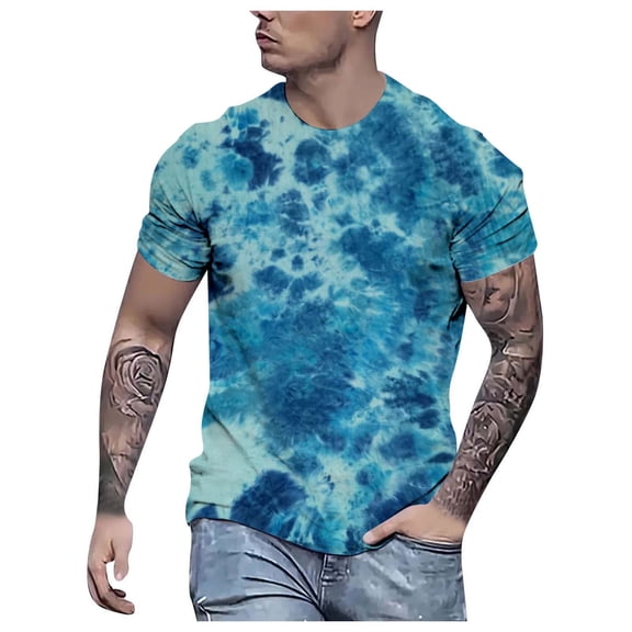 Krdevn Men's T Shirt with Fashionable Tie Dye Printed Men's Short Sleeved T Shirt,L