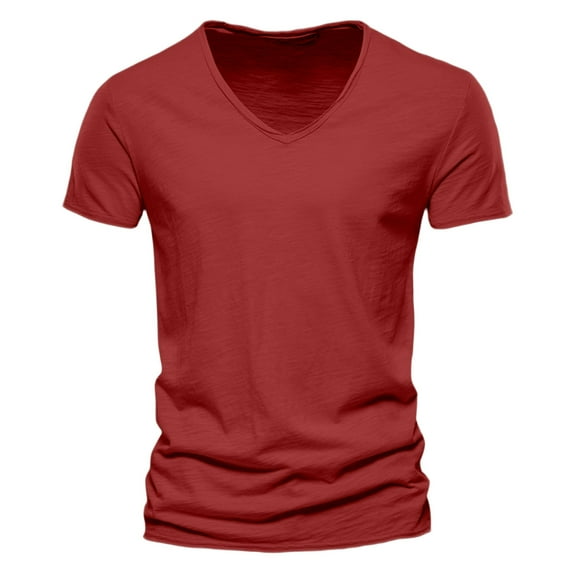 Krdevn Men's V-Neck T-Shirts Loose Fit Bamboo Cotton Casual Tees Breathable Summer Shirts Comfortable Stretch Daily Wear,Color: Red Size: 4XL