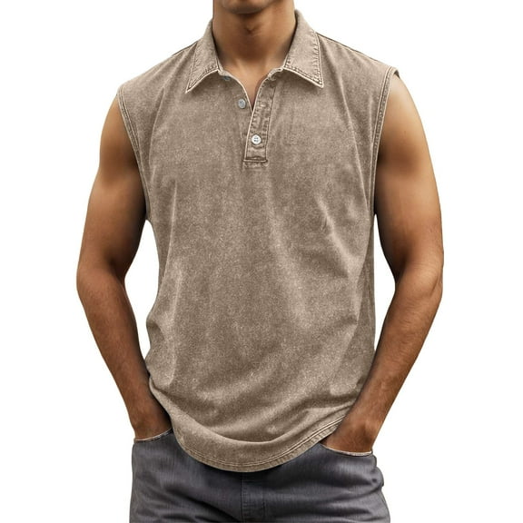 Krdevn Men's Vintage Button Collar Sleeveless Tank Top Muscle Fit Breathable Comfortable for Summer Beach Gym Workout Running Casual Vacation Daily Wear,Tank Tops Men,S
