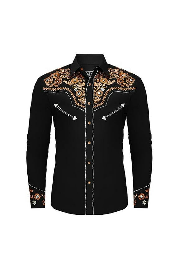 Men's Western Cowboy Shirts Long Sleeve Embroidered Shirts Slim Fit Casual Button Down Shirt with Pockets,S