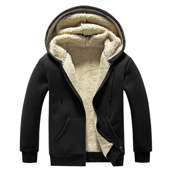 Krdevn Men's Winter Casual Plush Solid Hooded Coat Long Sleeve Zipper Pocket Coat,M