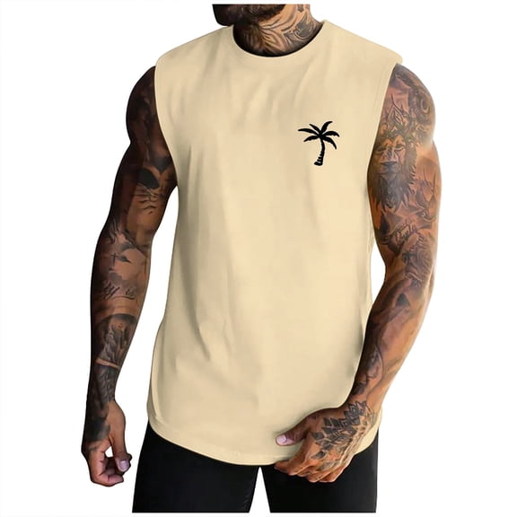 Krdevn Mens Athletic Tank Tops Coconut Print Sleeveless Crew Neck Leisure Fitness Vest Gym Outfits Clothes,Tank Tops Men,S