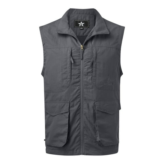 Krdevn Mens Casual Sports Vest Multi Pocket Fishing Vest Solid Color Zipper Cardigan Fishing Jacket,Tank Tops Men,L