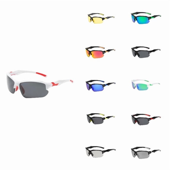 Krdevn Mens Half Frame Sport Sunglasses, Cool Colorful Mirror Lens Sun Protection Cycling Driving Outdoor Shades