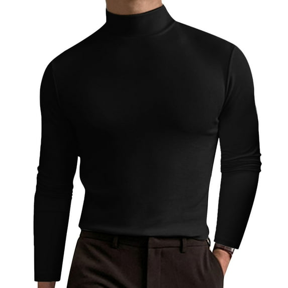 Krdevn Mens Shirts - Male Autumn and Winter Solid Color T Shirt Top Turtleneck Long Sleeve Top Blouse,Mens Fall Shirts,Color:Black,Size:M